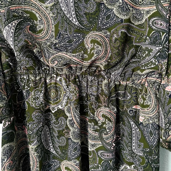 C est 1946 Women’s midi dress Large Elastic waist bell sleeves Green paisley - Picture 6 of 11